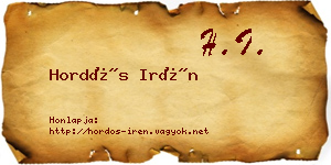 Hordós Irén névjegykártya